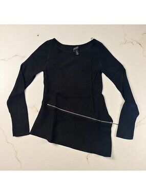 WHITE HOUSE BLACK MARKET WHBM Black Long Sleeve Asymmetrical Trim Blouse Sz XS